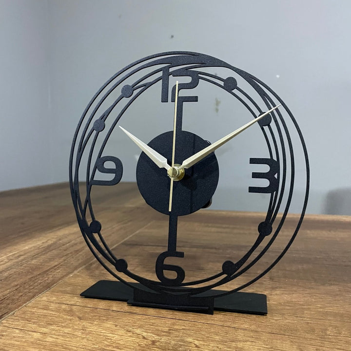 Large Modern Black Table Clock - With Large Hour Hands - BrossHome Metal Wall Art