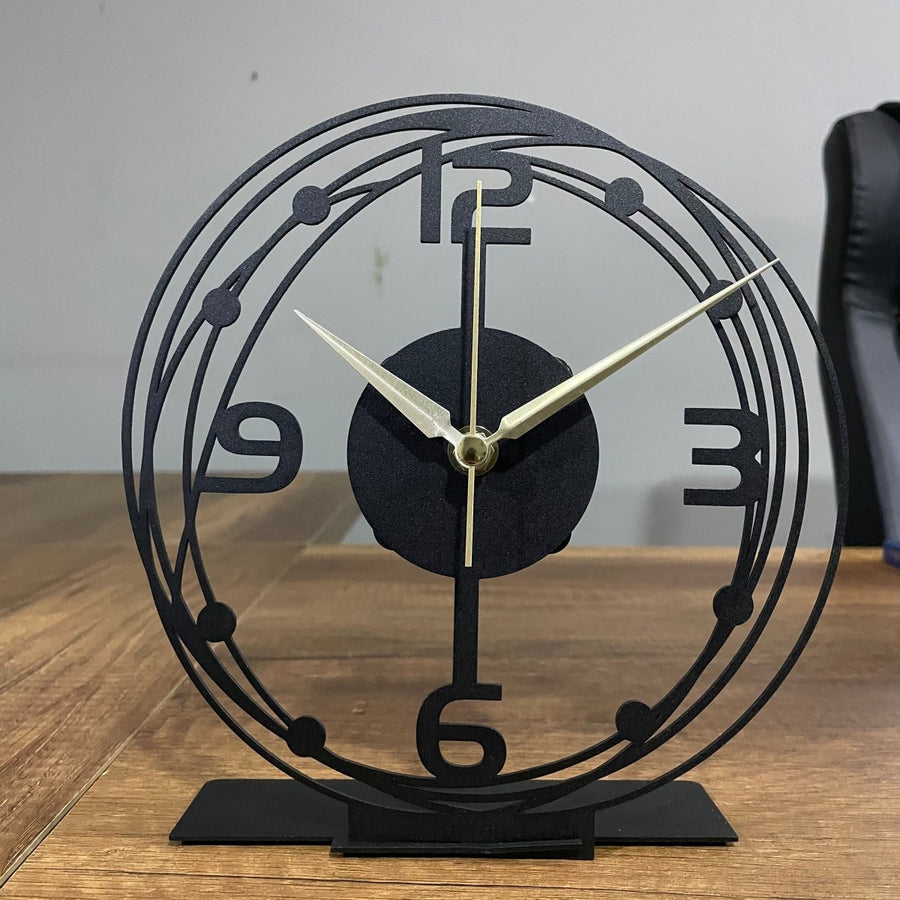 Large Modern Black Table Clock - With Large Hour Hands - BrossHome Metal Wall Art
