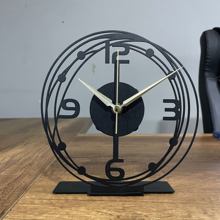 Large Modern Black Table Clock - With Large Hour Hands - BrossHome Metal Wall Art