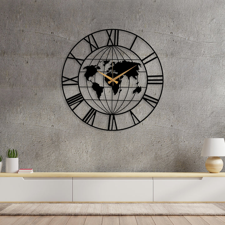 World Map Metal Wall Clock