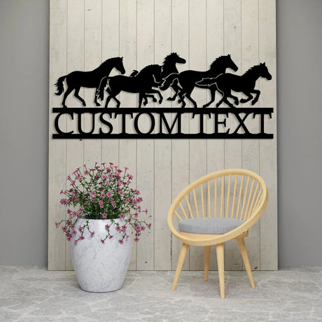 Customizable metal sign with elegant galloping horses.