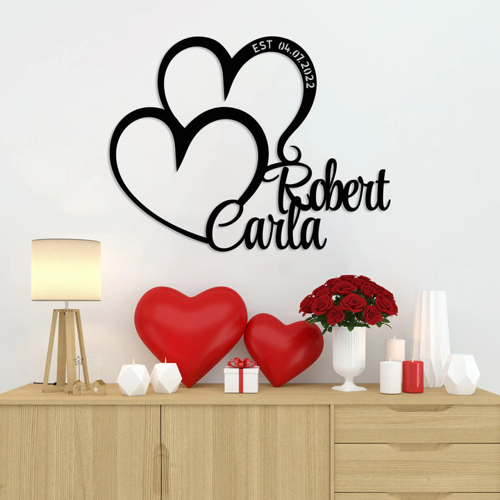 Valentine’s Special Personalized Double Heart Metal Wall Art