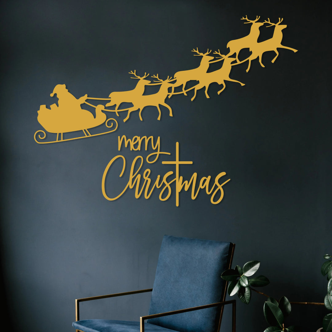 Merry Christmas Metal Wall Art - Santa'S Sleigh Livingroom Decor - BrossHome Metal Wall Art