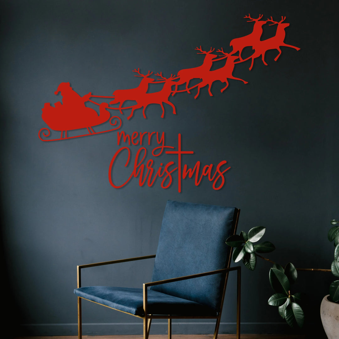 Merry Christmas Metal Wall Art - Santa'S Sleigh Livingroom Decor - BrossHome Metal Wall Art
