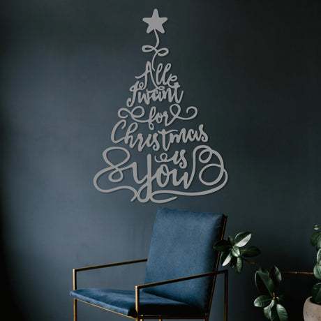 Merry Christmas Tree Metal Wall Decor - BrossHome Metal Wall Art