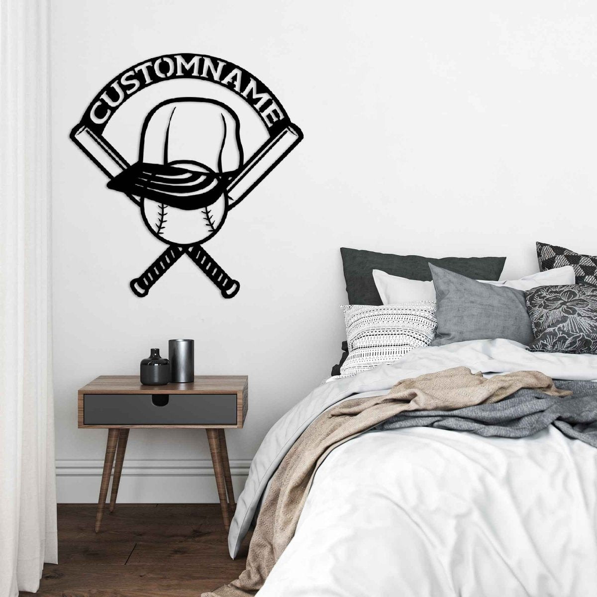 Metal Baseball Wall Sign with Bat, Ball, Cap - BrossHome Metal Wall Art