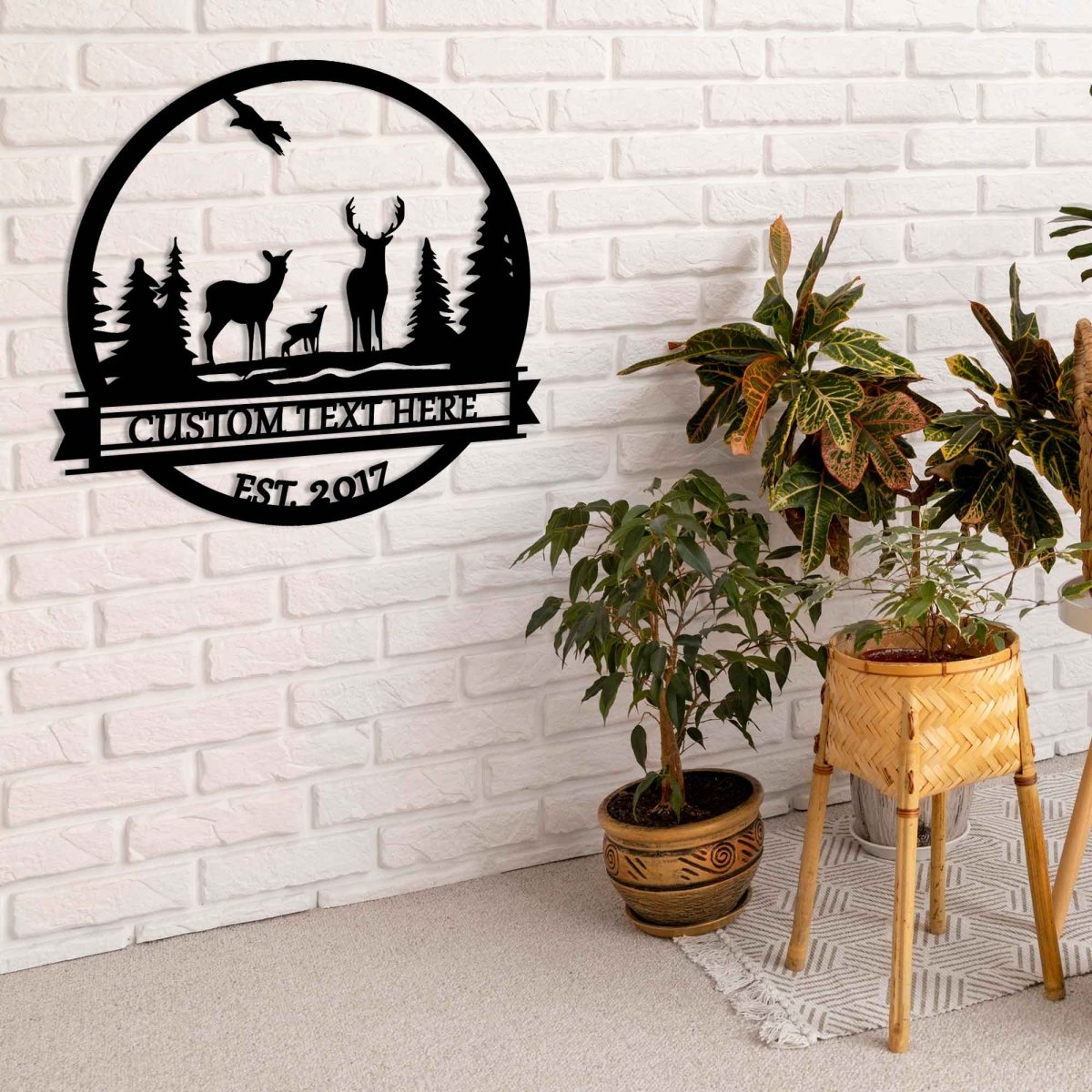 Metal Deer Family Sign - BrossHome Metal Wall Art