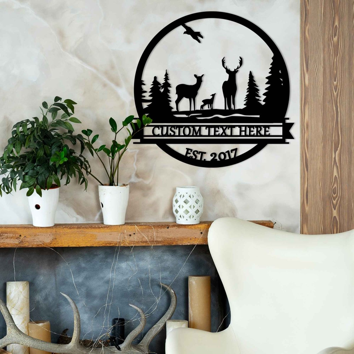 Metal Deer Family Sign - BrossHome Metal Wall Art
