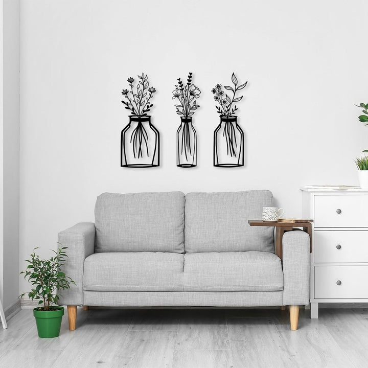 Metal Flower Vase Wall Art (3 pieces) - BrossHome Metal Wall Art