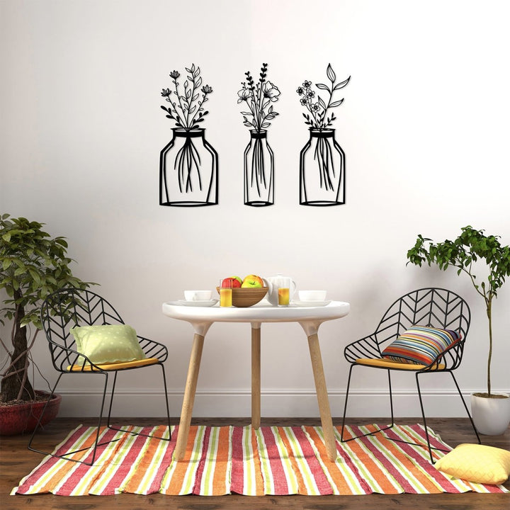 Metal Flower Vase Wall Art (3 pieces) - BrossHome Metal Wall Art