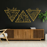 Metal Flower Wall Art in a Large Triangle Frame (Set of 3) - BrossHome Metal Wall Art