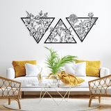 Metal Flower Wall Art in a Large Triangle Frame (Set of 3) - BrossHome Metal Wall Art