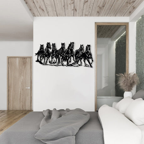 Metal Horse Wall Art (7 Running Horses) - BrossHome Metal Wall Art