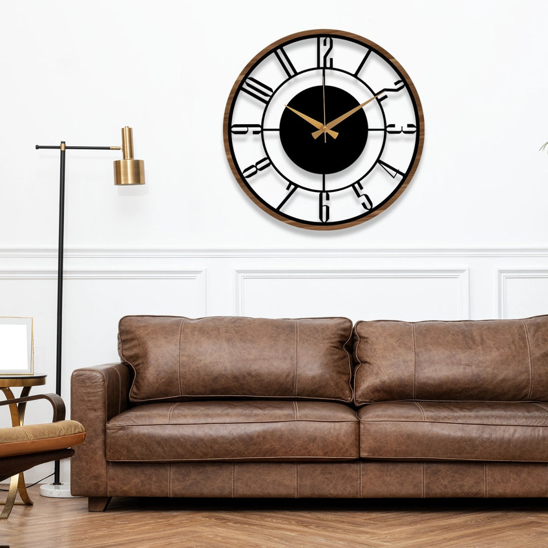 METAL WALL CLOCK with Wooden Corners - BrossHome Metal Wall Art