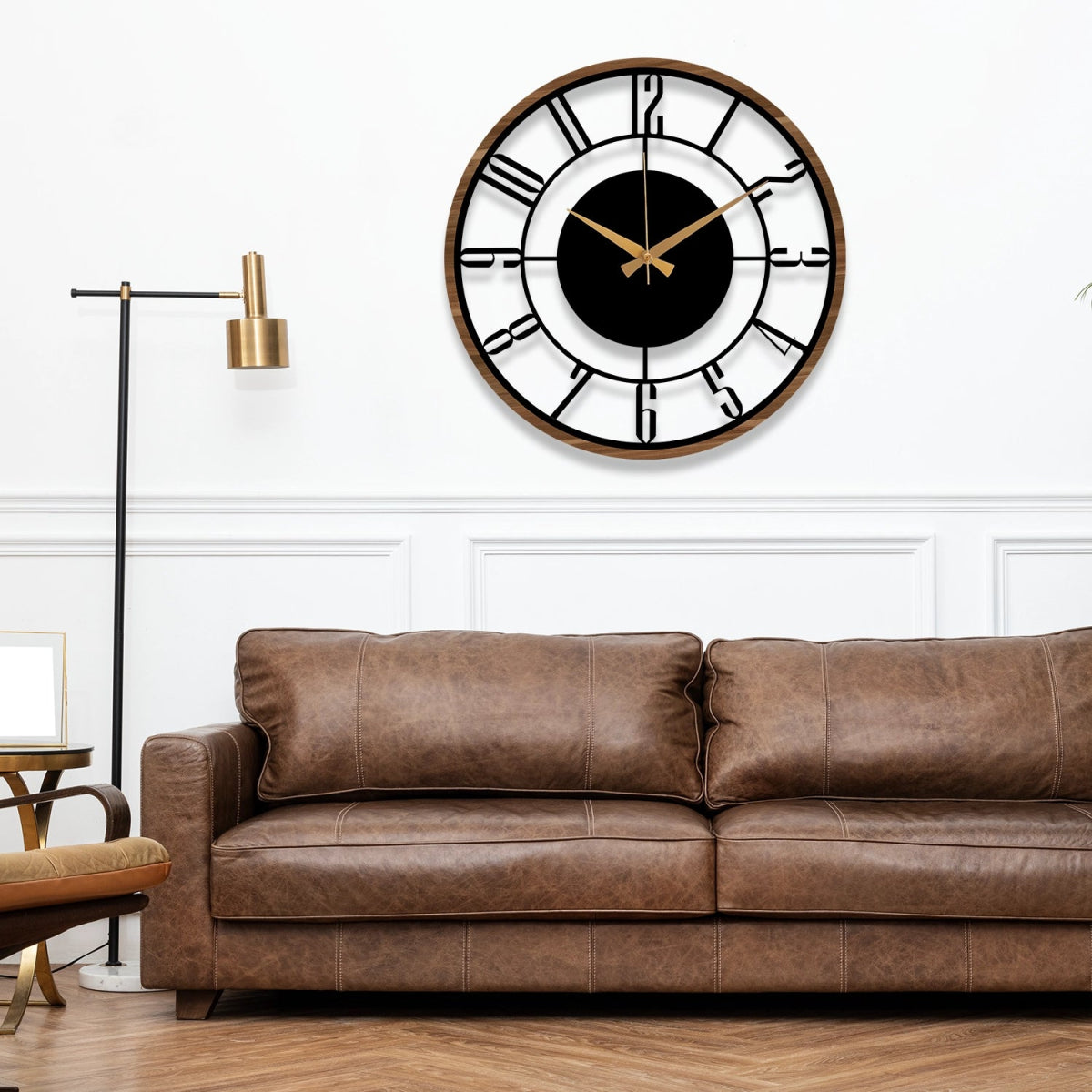 METAL WALL CLOCK with Wooden Corners - BrossHome Metal Wall Art