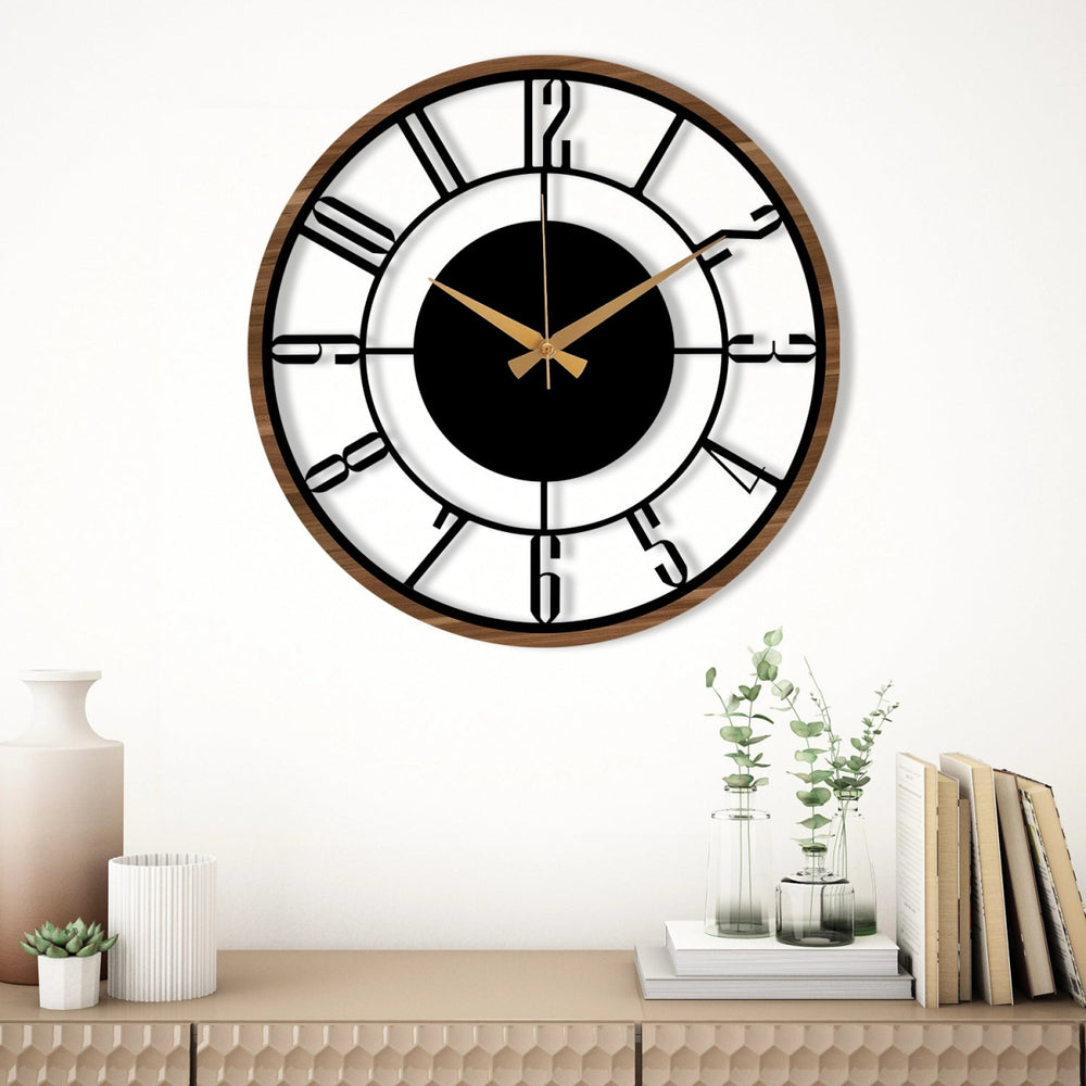 METAL WALL CLOCK with Wooden Corners - BrossHome Metal Wall Art