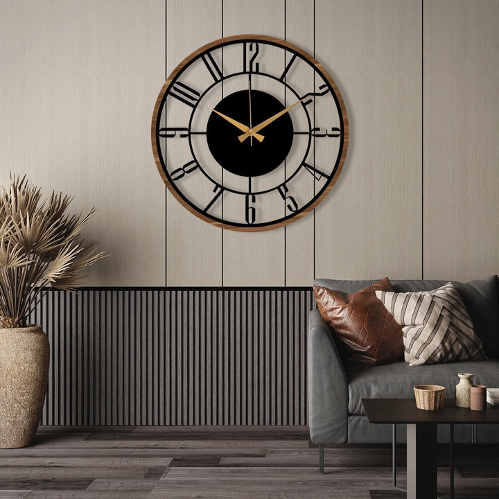 METAL WALL CLOCK with Wooden Corners - BrossHome Metal Wall Art