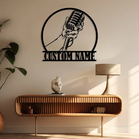 Custom microphone metal sign - personalized music decor ideal for singers and music enthusiasts.