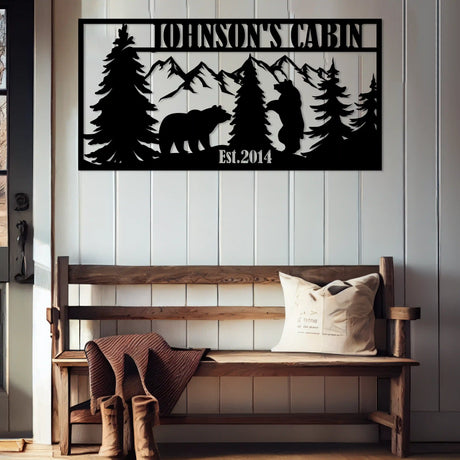 Custom Mountain Bear Lodge Sign - personalized decor for cabins, lodges, and outdoor spaces.