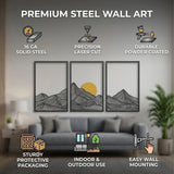 Minimalist Mountain & Golden Sun Metal Wall Art (Set of 3) - BrossHome Metal Wall Art
