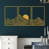 Minimalist Mountain & Golden Sun Metal Wall Art (Set of 3) - BrossHome Metal Wall Art