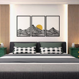 Minimalist Mountain & Golden Sun Metal Wall Art (Set of 3) - BrossHome Metal Wall Art