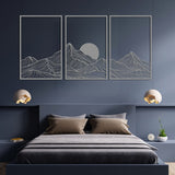 Minimalist Mountain & Golden Sun Metal Wall Art (Set of 3) - BrossHome Metal Wall Art