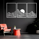 Minimalist Mountain & Golden Sun Metal Wall Art (Set of 3) - BrossHome Metal Wall Art