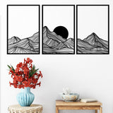 Minimalist Mountain & Golden Sun Metal Wall Art (Set of 3) - BrossHome Metal Wall Art