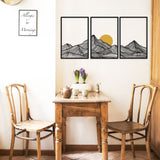 Minimalist Mountain & Golden Sun Metal Wall Art (Set of 3) - BrossHome Metal Wall Art