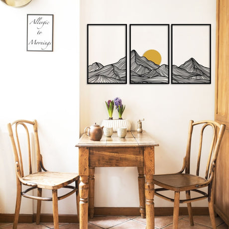 Minimalist Mountain & Golden Sun Metal Wall Art (Set of 3) - BrossHome Metal Wall Art
