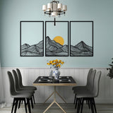 Minimalist Mountain & Golden Sun Metal Wall Art (Set of 3) - BrossHome Metal Wall Art