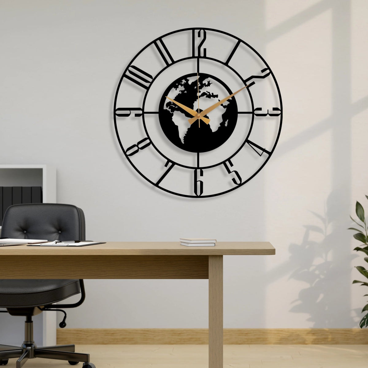Minimalist World Map Metal Wall Clock - BrossHome Metal Wall Art