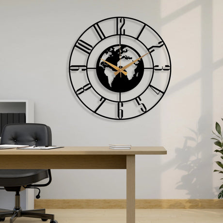Minimalist World Map Metal Wall Clock - BrossHome Metal Wall Art