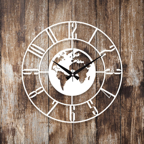 Minimalist World Map Metal Wall Clock - BrossHome Metal Wall Art