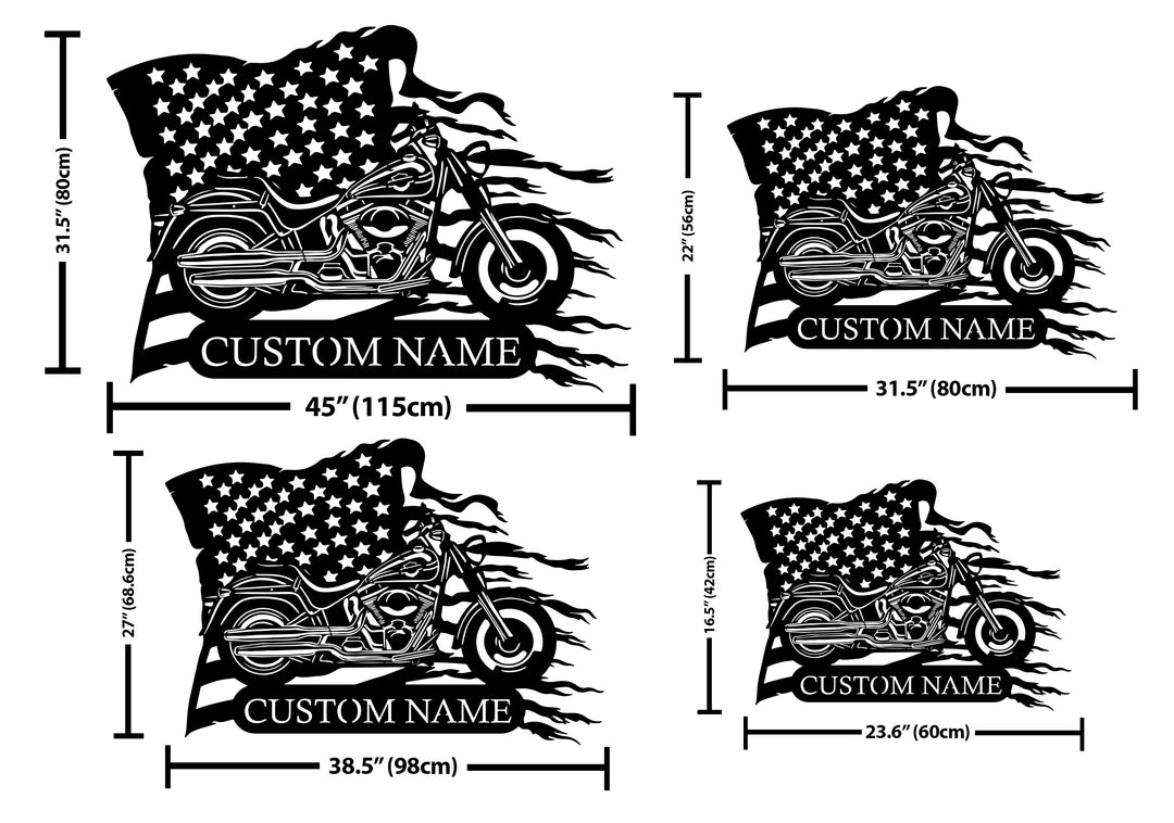 Custom Motorcycle Metal With US Flag Wall Art
