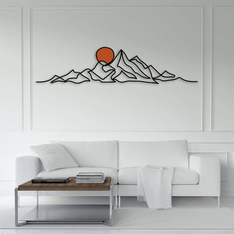Mountain and Gold Sun Metal Wall Art - BrossHome Metal Wall Art