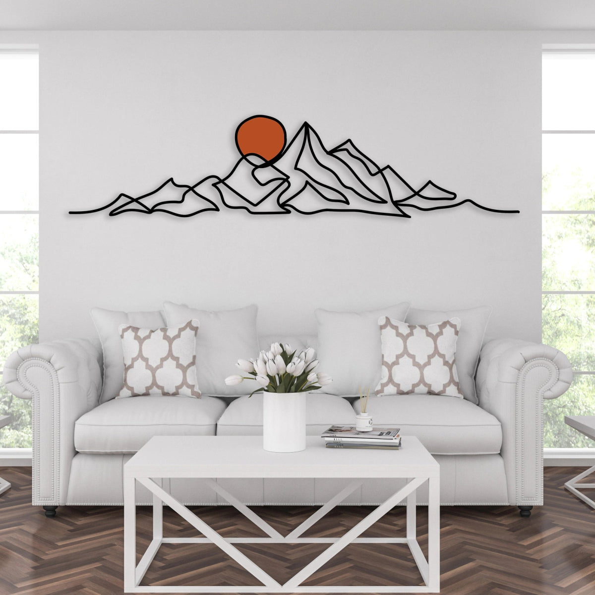 Mountain and Gold Sun Metal Wall Art - BrossHome Metal Wall Art