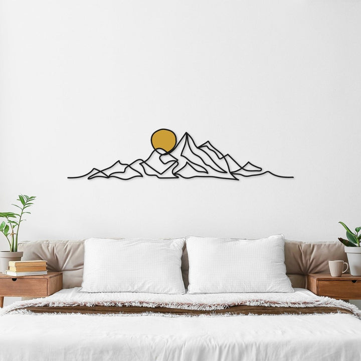 Mountain and Gold Sun Metal Wall Art - BrossHome Metal Wall Art
