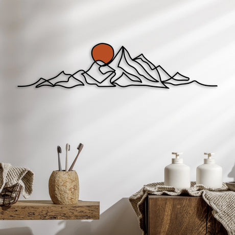 Mountain and Gold Sun Metal Wall Art - BrossHome Metal Wall Art