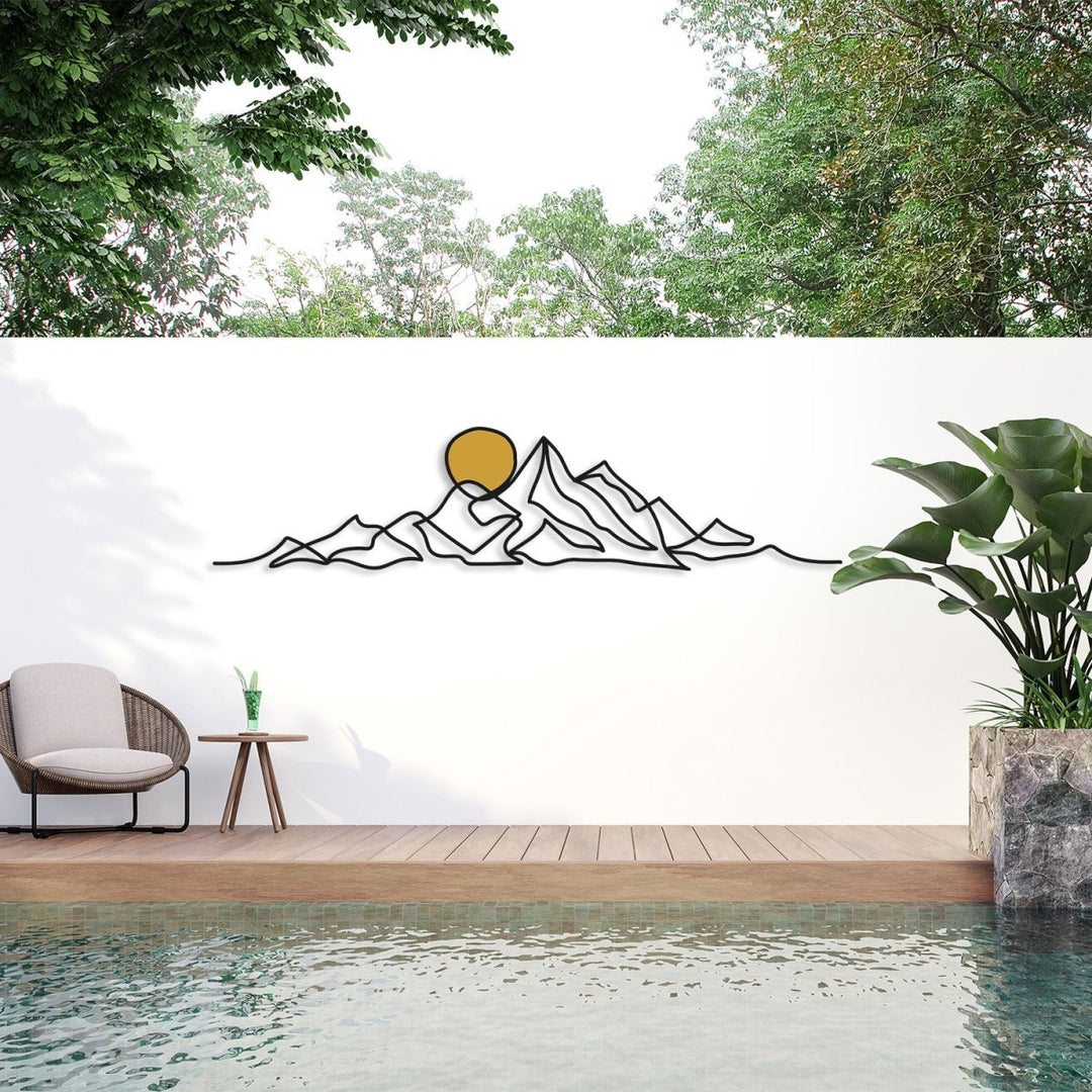Mountain and Gold Sun Metal Wall Art - BrossHome Metal Wall Art