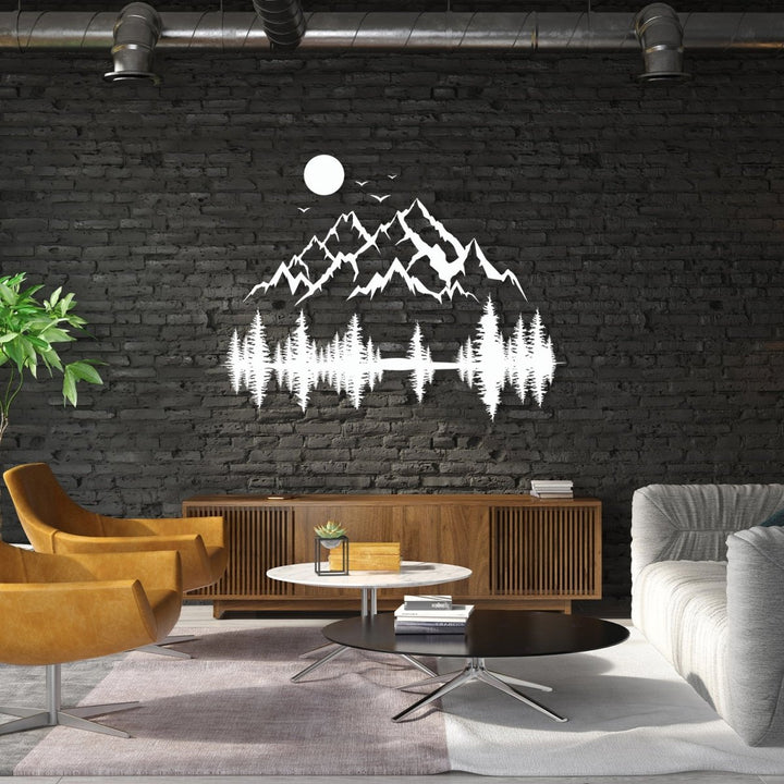 Mountain and Pine Tree Forest Metal Wall Art - BrossHome Metal Wall Art