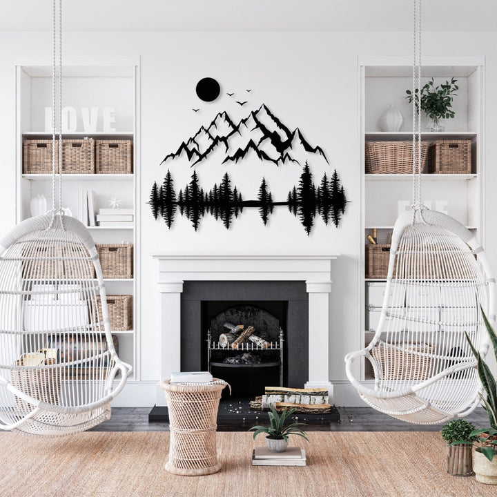 Mountain and Pine Tree Forest Metal Wall Art - BrossHome Metal Wall Art