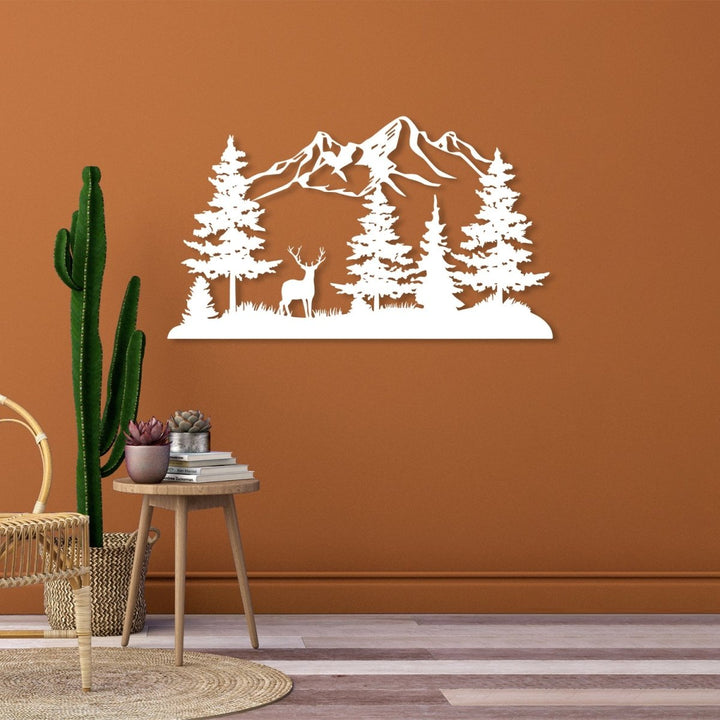 Mountain Metal Wall Art Forest Deer - BrossHome Metal Wall Art