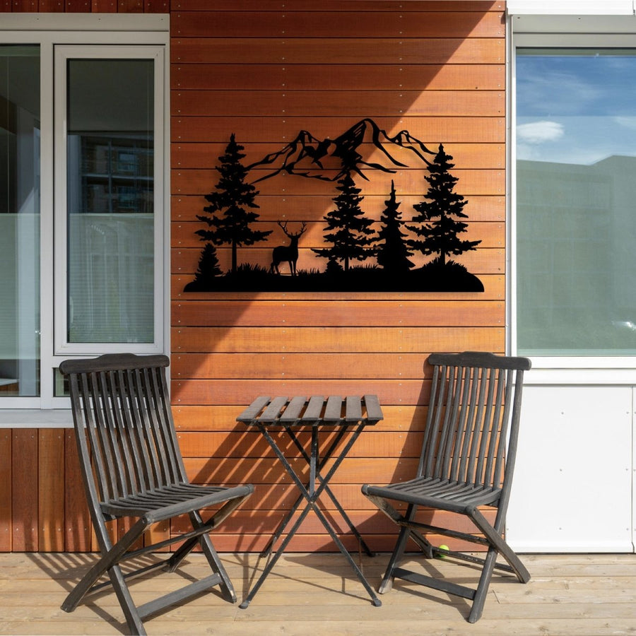 Mountain Metal Wall Art Forest Deer - BrossHome Metal Wall Art