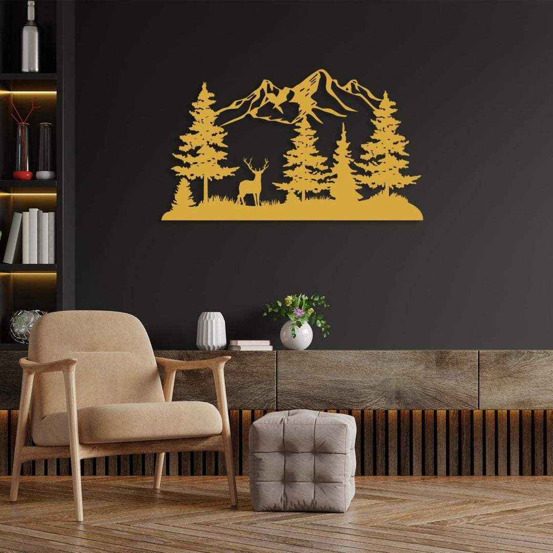 Mountain Metal Wall Art Forest Deer - BrossHome Metal Wall Art