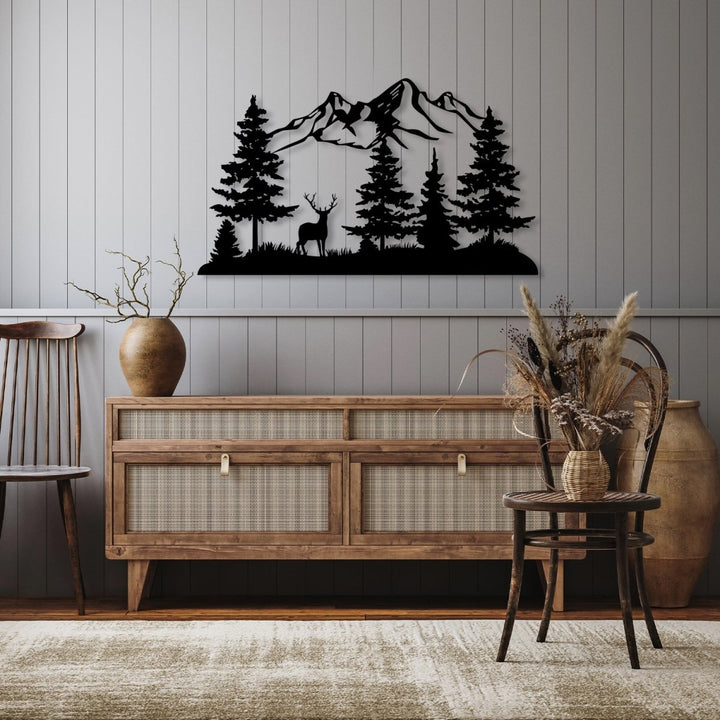 Mountain Metal Wall Art Forest Deer - BrossHome Metal Wall Art