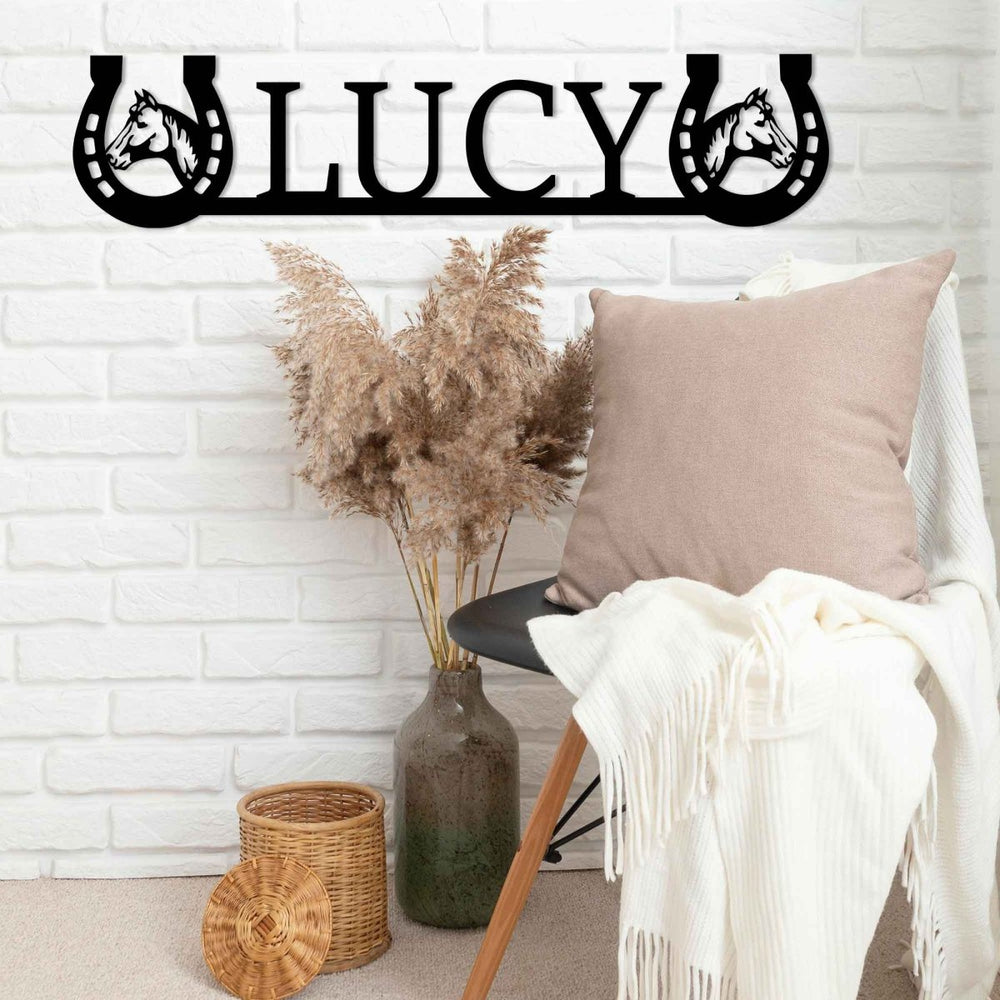 Personalized Horseshoe Metal Art with Horse Head - BrossHome Metal Wall Art