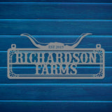 Personalized Metal Farm Sign with Bull Horns - BrossHome Metal Wall Art