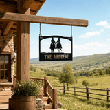 Personalized Metal Ranch Sign with Two Cowboys on Horses - BrossHome Metal Wall Art